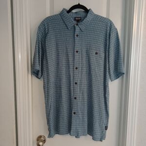 Patagonia Organic Cotton Short Sleeve Button Up Shirt Blue Plaid Men's Size XL